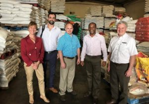 USDBC Caribbean trade team participants visiting a warehouse in Kingston, Jamaica (L to R, Ellen Levinson, Roman Kutnowski, Neil Durrant, Rohan Scott (Kestrel Industries Jamaica), and Norm Krause).